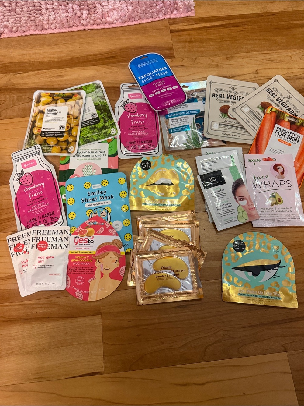 Assorted Single-Use Face Masks & Eye Patches - Pink, Blue, Gold, White
